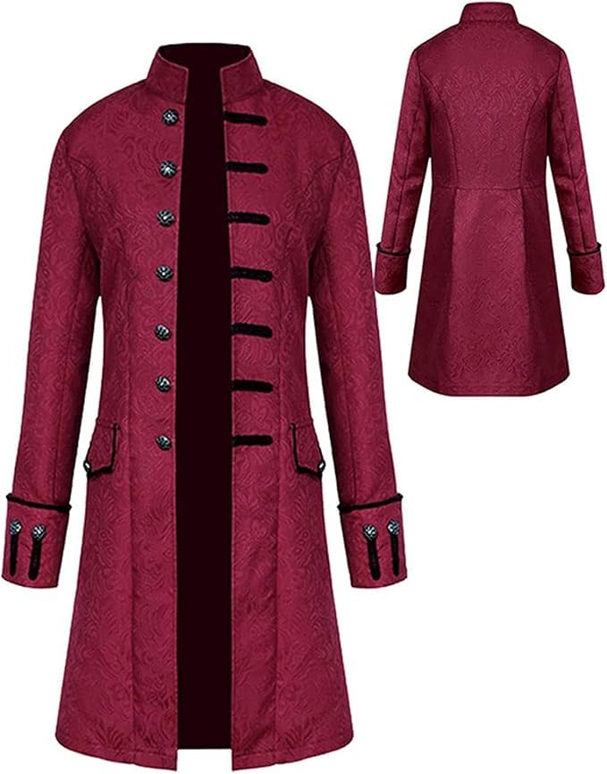Medieval Clothing Men,Steampunk Coat Men,Halloween Cosplay Costumes Men,Tailcoat Steampunk Gothic Medieval Uniform (Red, XXL)