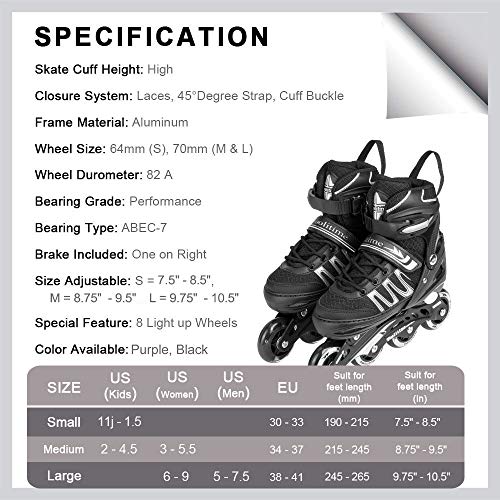 Woolitime Sports Adjustable Blades Roller Skates for Boys and Kids with Featuring All
