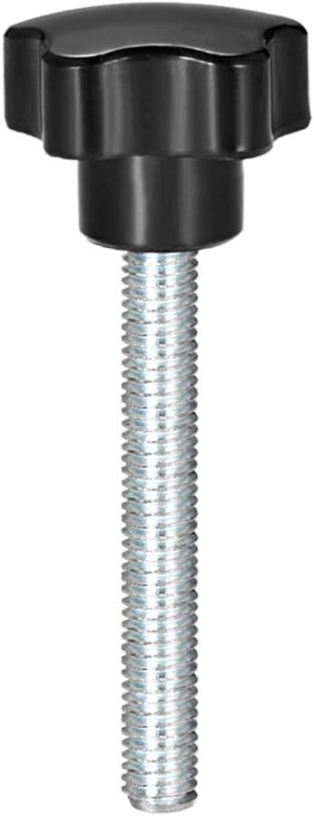 sourcing map Star Knob Grip M10 x 80mm Male Thread Steel Zinc Stud Replacement PP, Silver Tone, Black