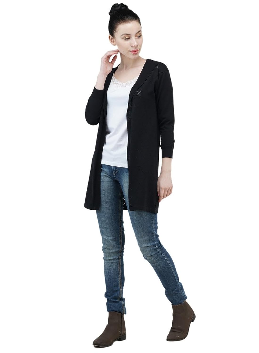 women's 3/4 th sleeves long open pointelle shrug