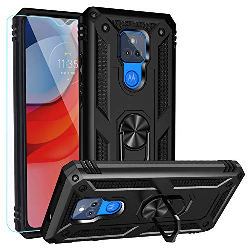 PUSHIMEI for Moto G Play 2021 Case, Military Grade Heavy Duty Protection Phone Case Cover with HD Screen Protector Magnetic Ring Kickstand for Motorola Moto G Play 2021 (Black)
