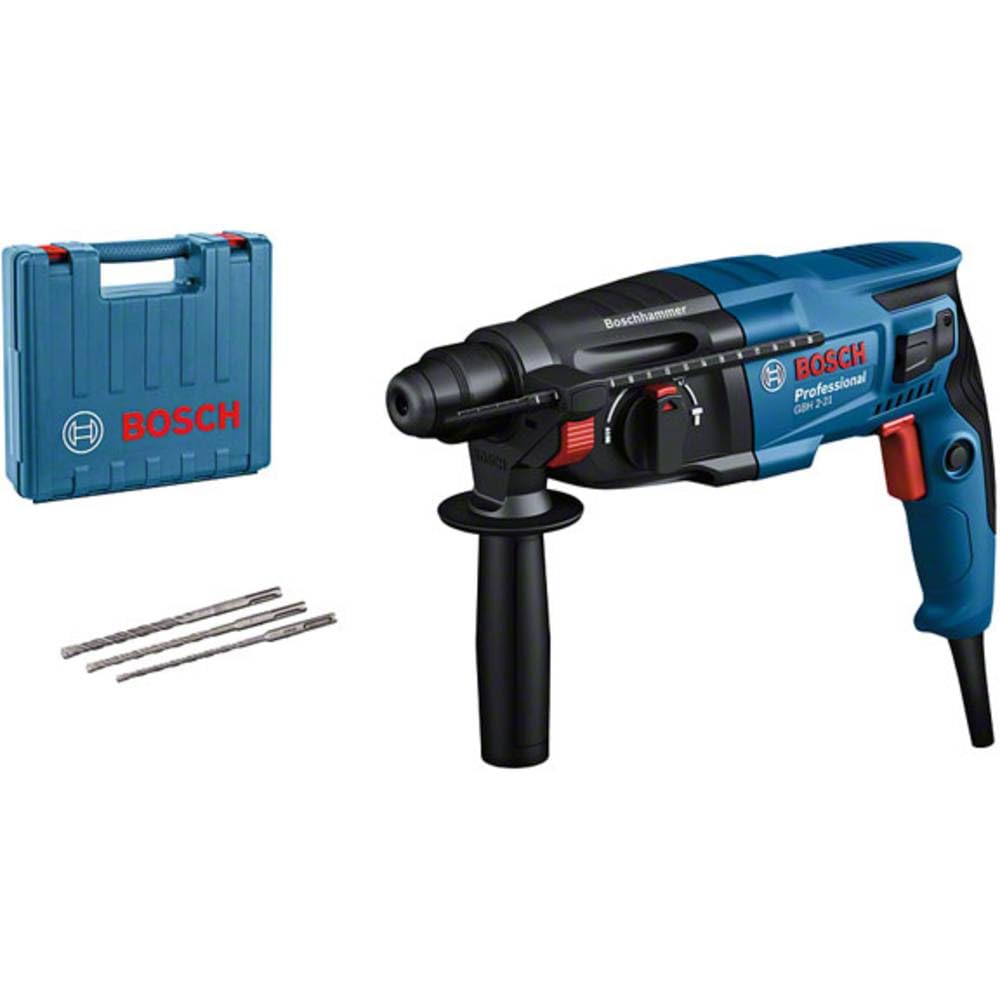 Bosch Professional Bohrhammer GBH 2-21 (mit SDS plus, inkl. 3x Drill Bit SDS plus, (6/8/10 mm), Zusatzhandgriff, Maschinentuch, Tiefenanschlag, Handwerkoffer)