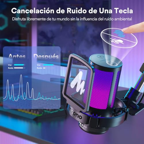 MAONO Microfono USB para Gamer, micrófono Condensador con cancelación de Ruido, Silencio, Ganancia, monitoreo, Brazo para Streaming, Podcast, Youtube, PC, computadora, PS4,PS5, Mac, GamerWave, DGM20S