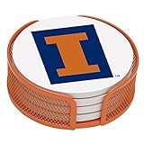 Thirstystone VUIL-HA25 Stoneware Drink Coaster Set with Holder, University of Illinois