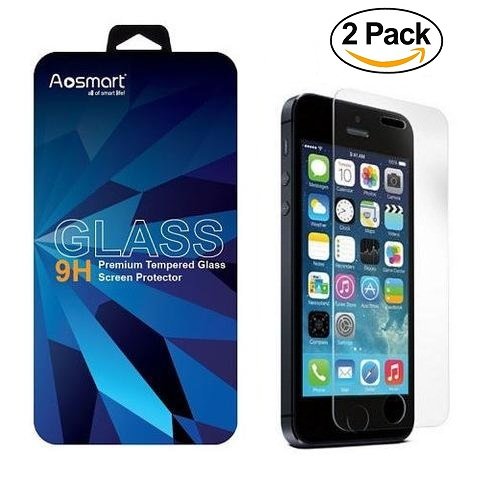 iPhone 5 5S 5C SE Glass Screen Protector [2 Pack], Aosmart Screen Protector for iPhone SE, 5, 5S, 5C Premium Tempered Glass Screen Protector
