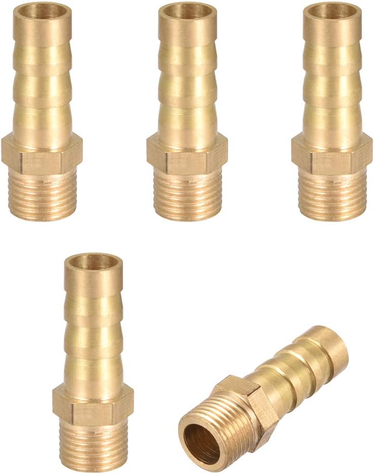 sourcing map Brass Hose Barb Fitting,Connector,8mm Barb x G1/8 Male Pipe Adapter,5pcs, Gold, 8mm x G1/8