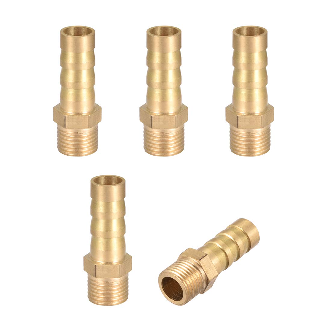 sourcing map Brass Hose Barb Fitting,Connector,8mm Barb x G1/8 Male Pipe Adapter,5pcs