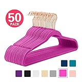 MIZGI Premium Velvet Hangers (Pack of 50) Heavyduty - Non Slip - Velvet Suit Hangers Pink - Copper/Rose Gold Hooks,Space Saving Clothes Hangers