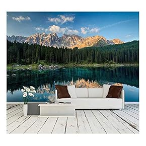 Lake with Mountain Forest Landscape Lago Di Carezza - Removable Wall Mural | Self-Adhesive Large Wallpaper - 66x96 inches