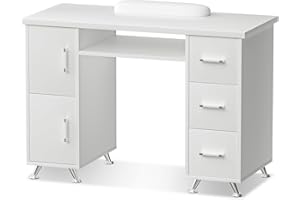 ABTSalon Acetone Resistant Manicure Table, White Nail Tech Desk with Double Layered Design