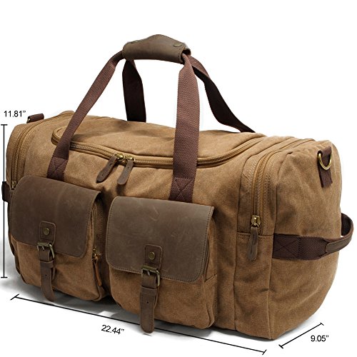 Mens Overnight Duffle Bag Weekender Bags for Women Canvas Leather Gym