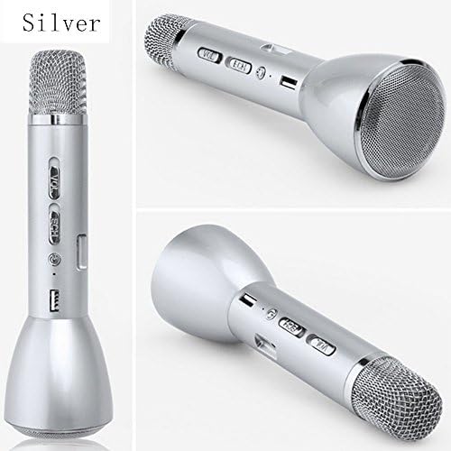 OVTECH Portable Wireless Rechargeable &amp; 18650 Battery Powered Karaoke Handheld Microphone Bluetooth Speaker Handheld Cellphone Mic (Silver K088)