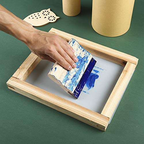 Peirich 20 Pieces Screen Printing Starter Kit Include 10 x 14 Inch Wood Silk Screen Printing Frame with 110 White Mesh, Screen Printing Squeegees, Carving Knife and Mask Tape