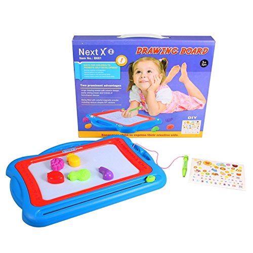 Geekper Magnetic Drawing Board, 15.75" Erasable Colorful Magna Doodle Toys Writing Sketching Pad Set with 5 Shape Stamps & Lovely Sticker ( Blue ) - Thumbnail 7