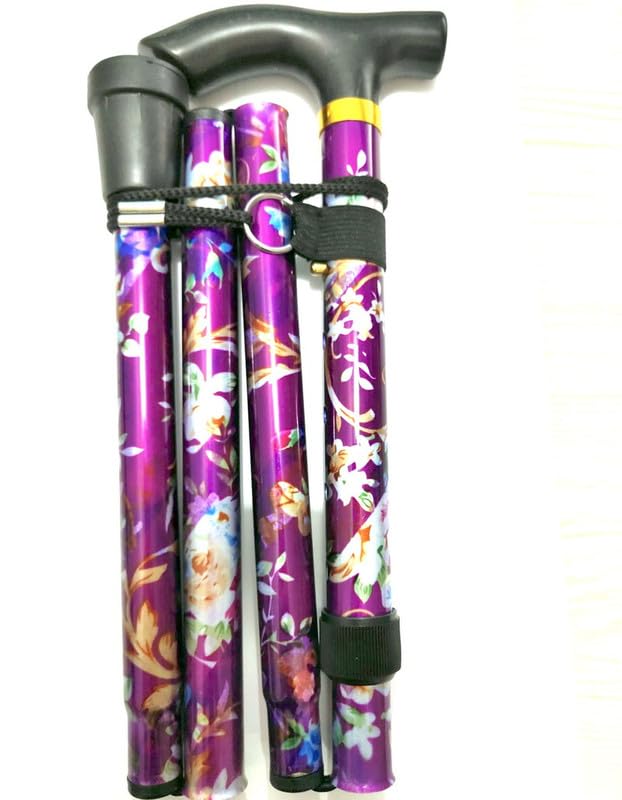 Folding Walking Stick for Women and Men - Lightweight Portable Collapsible Walking Aid - Travel Walking Cane for Ladies, Elderly, and Adults (Purple)