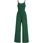 AUXDIO Women's Casual Sleeveless Jumpsuits One Piece Spaghetti Strap Crew Neck 2025 Wide Leg Pant Romper with Pocket