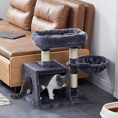 IBUYKE Small Cat Tree Tower Play Furniture with Sisal Scratching Posts