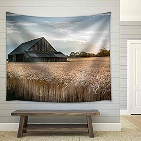Abandoned Shack in The Field at Sunset - Fabric Wall Tapestry Home Decor - 51x60 inches