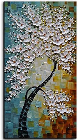 Paintings - YaSheng Art -100% hand-painted Contemporary Art Oil Painting On Canvas Texture Palette Knife Landscape Paintings Modern Home Interior Decor Abstract Art 3D Flowers Paintings Ready to hang 24x48inch