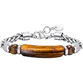 FUTPLOR Stainless Steel Cuban Link Bracelet Tiger Eye Stone Black Agate Bracelets for Men Jewelry Adjustable Chain