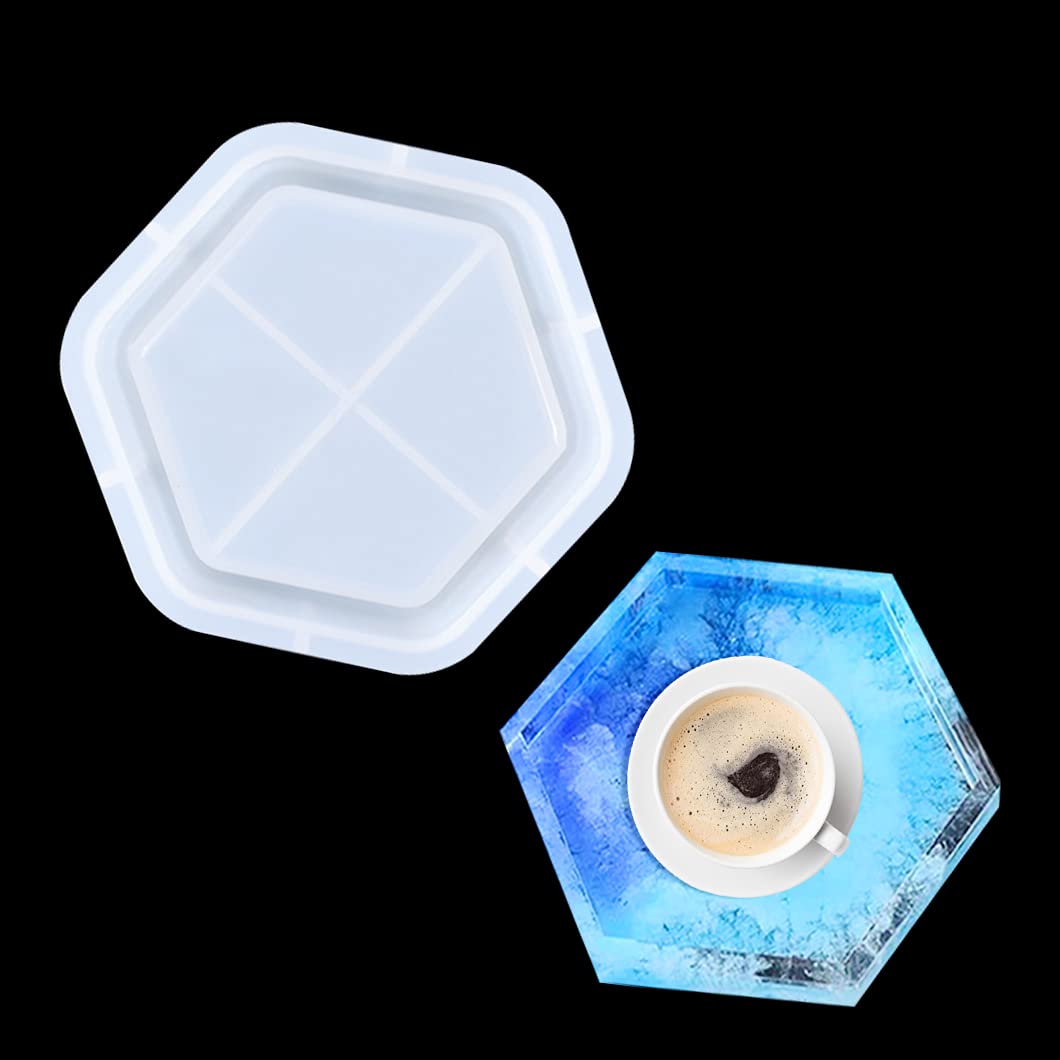 Rolin Roly Hexagonal Tray silicone Mould, Agate Coaster Epoxy Molds, Plate Resin Moulds, Dish Casting Mould for DIY Crafts, Jewelry Cosmetic Fruit Snack Holder Mold and Home Decoration.