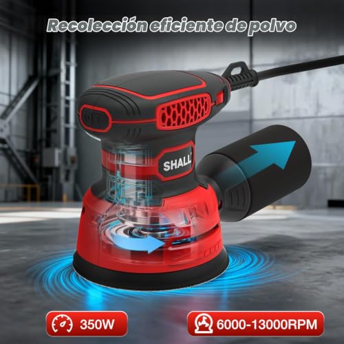 SHALL 350W eccentric sanders, with 30 sanding sheets, 6 speeds, 125 mm hand tool, dust extraction function, suitable for sanding, polishing and woodworking.