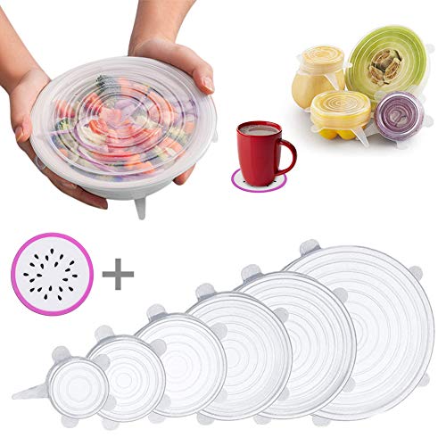 Silicone Stretch Lids 6 Pcs Stretchable Reusable Food Saver Covers For Dishwasher And Freezer Silicone Bowl Covers Reusable Lanting Transparent - 
