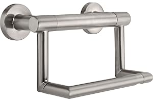 Delta Contemporary (1-Pack) Toilet Paper Holder w/ Assist Bar ADA Compliant Brilliance Stainless Steel 300 lb Capacity Grab Bar Seniors Bath Safety Handle, Balance for Toilet Area Grip Bar 41550-SS