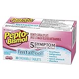 Pepto Bismol InstaCool Upset Stomach, Indigestion, Nausea, Heartburn and Diarrhea Relief Medicine, Peppermint, 30 Chewable Tablets