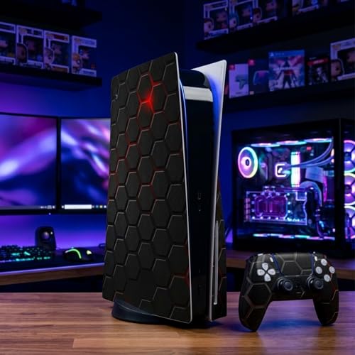 UtmostXP Vinyl Sticker Protector for PS5 (Black Standard Disk) | Sticker Compatible with PS5, Protective Sticker for PS5 Console and Controllers, Decal, Accessories for Play 5