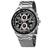 August Steiner Men's AS8127SSB Silver & Black Multifunction Swiss Quartz Watch with Black Dial and Silver Bracelet