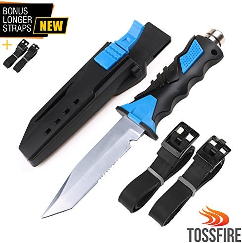 Dive Knife for Scuba Diving with Leg Strap Sheath, Stainless Steel Ergonomic Tactical Knife for Snorkeling Survival Spearfishing with Double Edge Sharp Blade and Lock Release Button