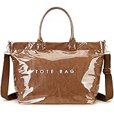 GISMTR Large PVC Tote Bag for Women Letters Print Handbags Kraft Paper Shoulder Bag for Work Travel