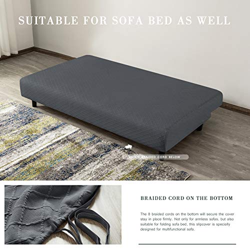 CHUN YI Rhombus Jacquard Armless Sofa Slipcover Elastic Fitted Full