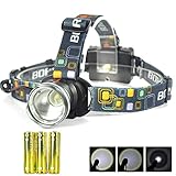 Boruit XML-T6 Outdoor Headlamp Zoomable Spot Light Flood Light, Adjustable Beam 3Mode with3AA Batteries for Camping,Running,Sprinter,Hiking,Reading,Cycling,Hunting,Fishing. Lightweight,Portable