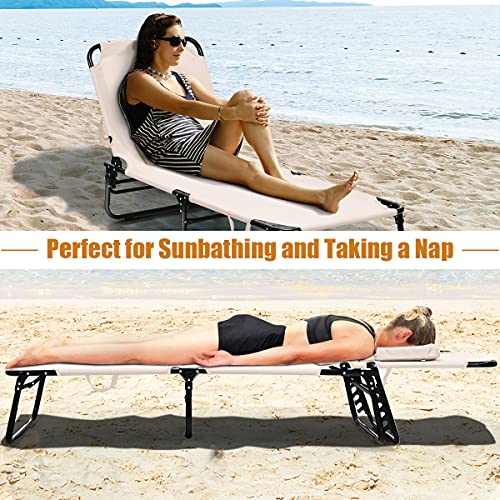 Goplus Folding Chaise Lounge Beach Chair, Face Down Tanning Chair with