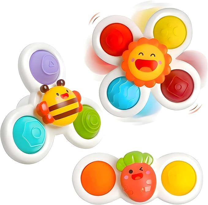 TREATY 3Pcs Suction Cup Spinner Toy, Bath Fidget Spinner for Babie| Baby Suction Spinner Toys for Toddler|Baby Fidget Spinner for Babie|Window Spinner Toy Unisex Under 6 Year (POP SPINNER)