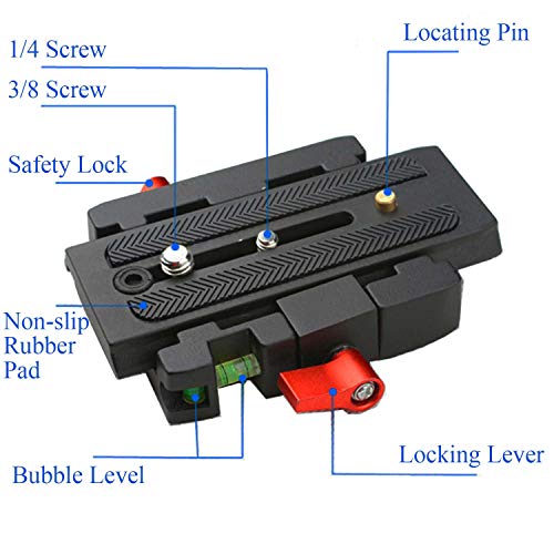 Aluminum Alloy Quick Release Clamp Adapter + 2pcs Quick Release Plates Camera Mount Compatible with Monopod Tripod Head Fluid Slider Shoulder Rig Manfrotto 501HDV 500AH 503HDV 701HDV 519 561 Q5 577 - Thumbnail 2