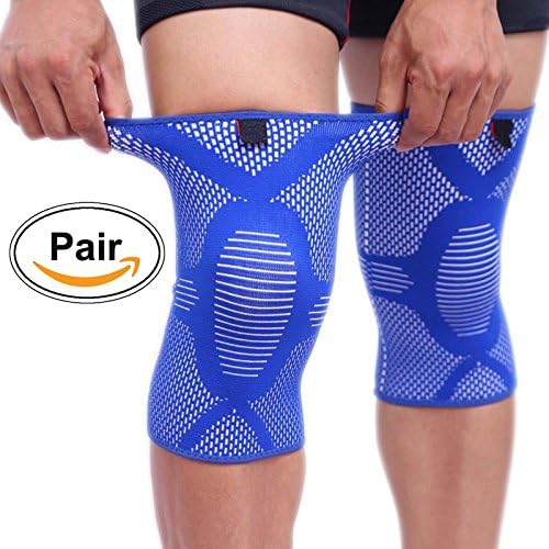 Sports Knee Sleeves Ultra Flex Knee Sleeve Brace knee Sports protectors Compression Sleeve Support for Running,Riding,Cross Training,Squats,Athletics,Jogging,Powerlifting,Gym Workout (Blue, Large)