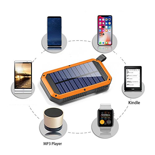 dostyle Solar Charger, 8000mAh Portable Solar Power Bank External Backup Battery Pack 3 USB Ports Solar Phone charger with 21 LED light for iPhone, Samsung Galaxy & other Android Smart Devices Orange