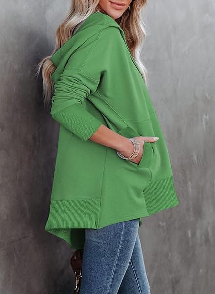 SHEWIN WOMENS SWEATSHIRT CASUAL LONG SLEEVE HOODIES PULLOVER TOPS OVERSIZED BUTTON V NECK HOODIE FALL SWEATSHIRTS FOR WOMEN LOOSE FIT,US 0-2(XS),GREEN