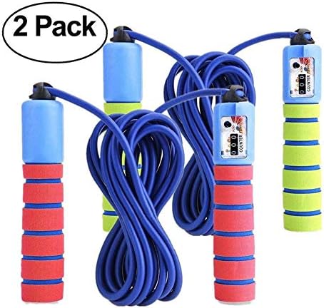 KINGSOO Jump Rope Kids, 2 Pack Lightweight Skipping Rope,Adjustable Speed Rope for Women Men Adult-Foam Grips Handles Boxing, MMA, Fitness, Workout, Crossfit