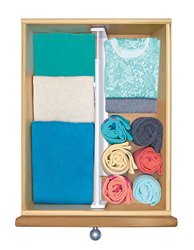 mDesign Adjustable, Expandable Drawer Organizer/Divider - Foam Ends, Strong Secure Hold, Locks in Place - for Bedroom, Bathroom, Closet, Office, Kitchen Drawer Storage - 2.5" - Pack of 4, White