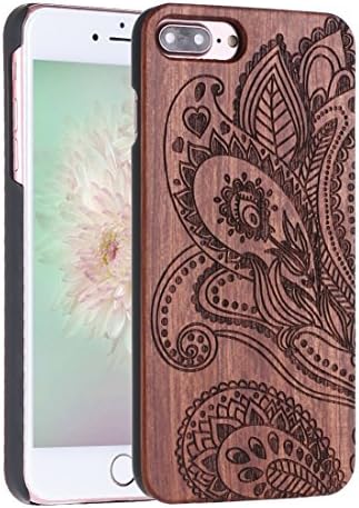 Wood iPhone 8 Plus Case, iPhone 7 Plus Cover, Real Natural Wood Carving Wooden Pattern Protection for Apple iPhone 7 Plus / 8 Plus Case (Rose Wood - Paisley Floral)