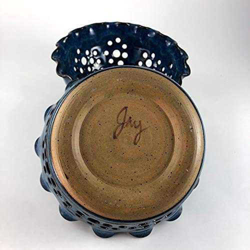 Blue Berry Bowl with Attached Saucer - Handmade Pottery
