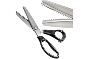 ZXUY 5MM Pinking Shears for Fabric, Stainless Steel Handled Professional Dressmaking Sewing Scissors Zig Zag Fabric Craft Scissors (Black Scalloped)