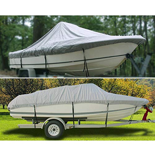 Roadstar Boat Cover Heavy Duty 600D Marine Grade Oxford Fabric Trailerable Waterproof Fit for 14 15 16Ft Length 90" Beam Width V-Hull Tri-Hull Trailer Fishing Ski Runabout Boat Cover Gray