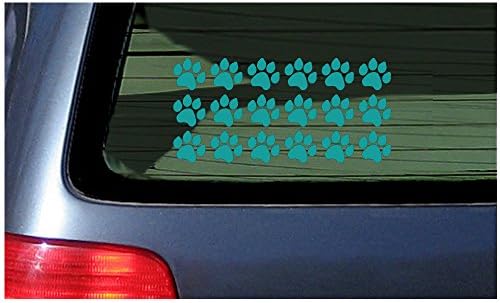 18 Paw Print Stickers Vinyl Decal for Cat, Kitten, Puppy, Smaller Design Aqua