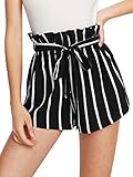 SweatyRocks Women's Casual Elastic Waist Striped Summer Beach Shorts with Pockets Black S