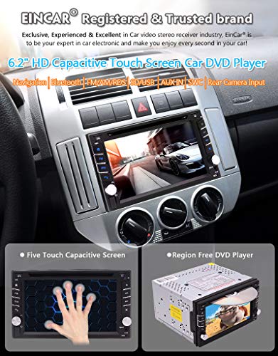 EINCAR Navigation Car DVD Player Double DIN Car Stereo in Dash Bluetooth Head Unit with Capacitive Touchscreen FM Auto Radio GPS in 2 DIN Car Audio Video MP3 USB Sd Map+Reverse Camera